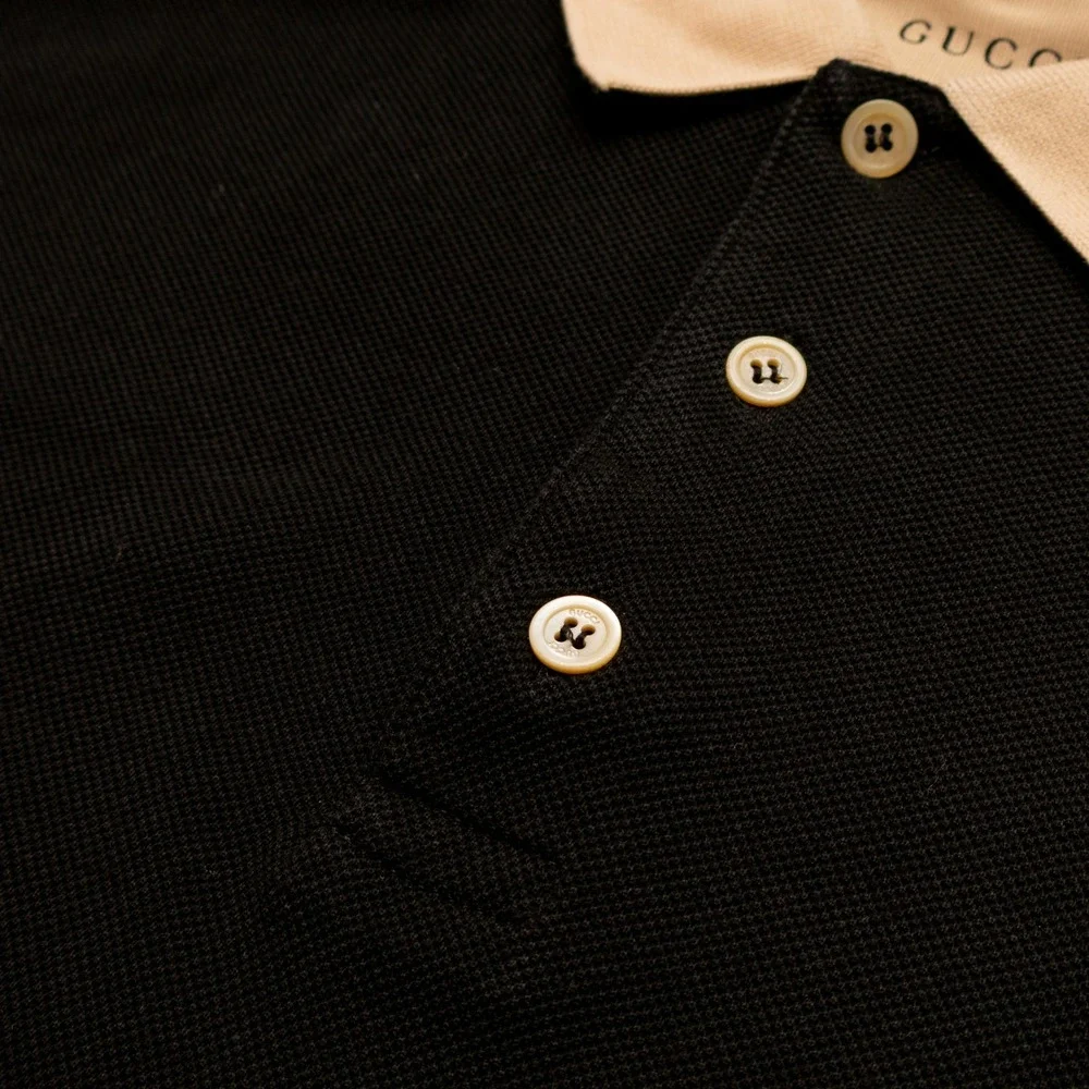 Gucci Men's Interlocking GG Logo Tape Black Piqué Polo Shirt Size S Italy